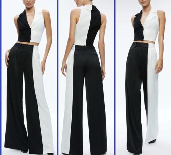 Alice + Olivia Pants - Alice + Olivia ALEXANDER TROUSER Hi Rise Black and Off White Women’s Size 6